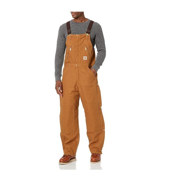 NWT Carhartt Men Quilt Lined Zip 2 Waist Bib Overalls Brown $160 42x32 R38 II233
